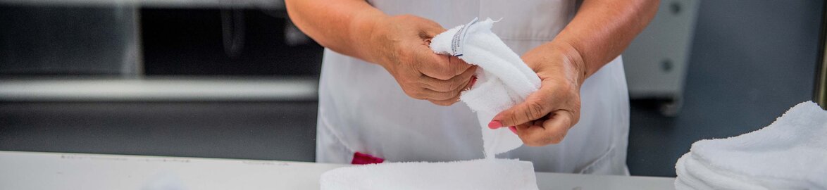 Dussmann Lavador - Laundry Solutions Agent de blanchisserie pliant du linge avec précision – Garantissez un service de qualité pour des vêtements impeccables et bien entretenus